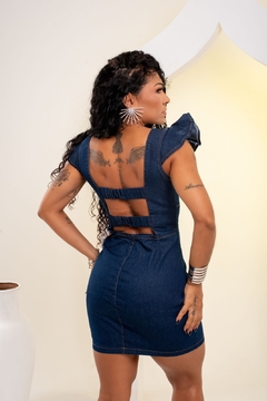 Vestido Jeans Curto Azul Escuro: Estilo Casual - loja online