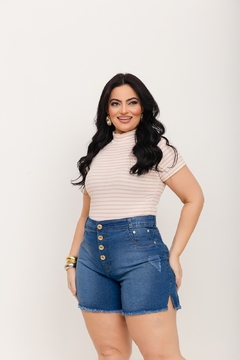 Short jeans Plus Size com 4 botões Bolsos frontais sem forro