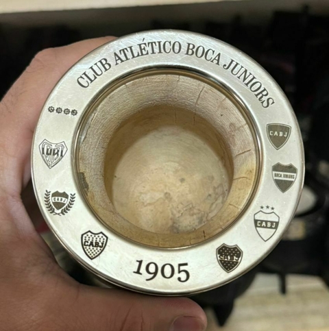 Mate Imperial Boca Juniors – Cuero Negro | Guarda de Alpaca