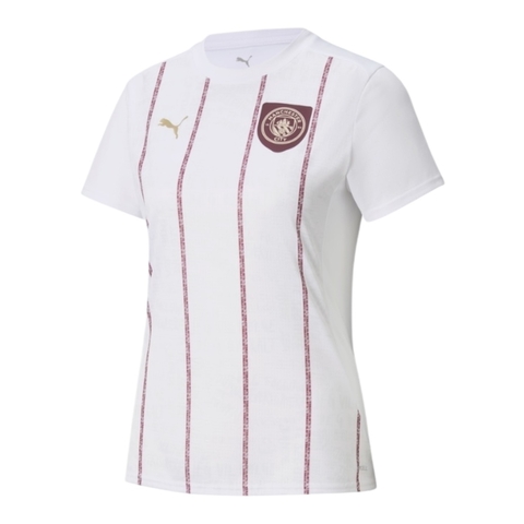 Camisa Manchester City Pré-jogo 25/26 - Torcedor Adidas Feminina - Branca com detalhes em vinho