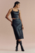Saia De Couro Stretch Midi Fenda Frontal - Animale
