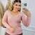 Blusa Tricot Básica Decote V Tricô Trança Feminina Outono Inverno na internet