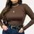Blusa Feminina Manga Longa Cacharrel 100% Algodão Confortável Básico Gola Alta - Lunvion