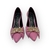 Scarpin feminino Dumond em couro rosa com laço e pedrarias decorativas na parte frontal, salto fino de 7cm