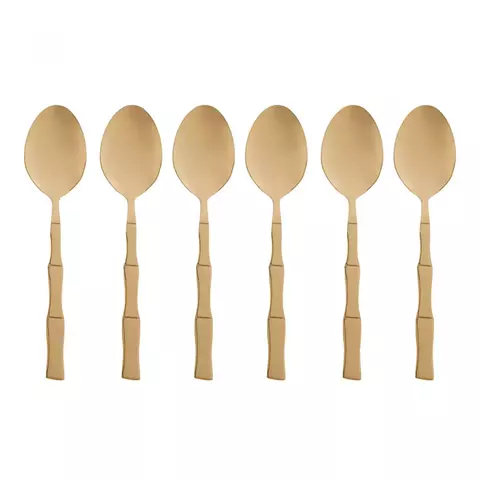 CONJUNTO 6 COLHERES DOURADA PARA MESA BAMBU