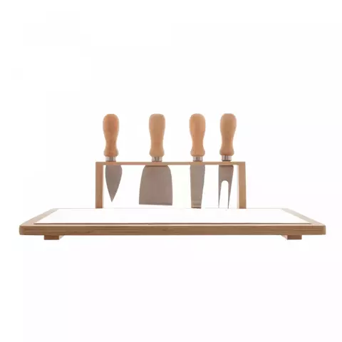 CONJUNTO BANDEJA DE BAMBU COM 4 PEÇAS PARA QUEIJO