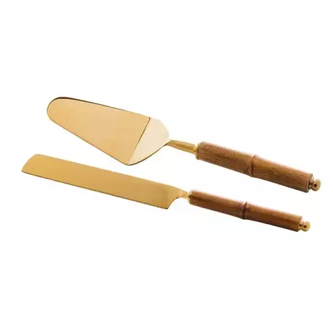 CONJUNTO DE 2 PEÇAS PARA BOLO CABO DE BAMBU DOURADO
