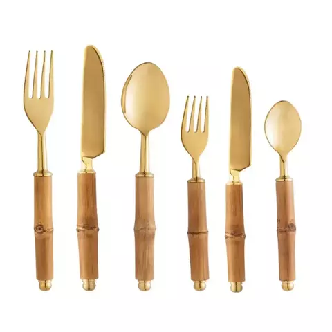 CONJUNTO 6 TALHERES AÇO INOX C/ CABO DOURADO