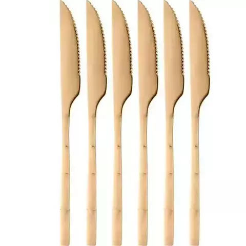 CONJUNTO FACAS DOURADO PARA CHURRASCO BAMBU