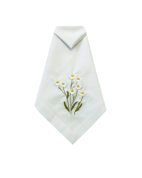 GUARDANAPO BORDADO MARGARIDAS TECIDO BRANCO