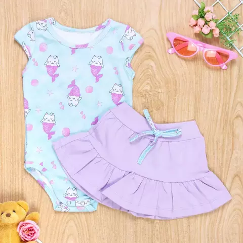 Conjunto Verão Gatinha Sereia Lilás