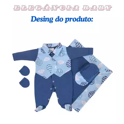 Roupa de Saída de Maternidade Azul menino Masculino Estampa Conjunto Completo