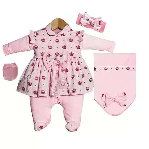 Saída Maternidade Menina Coroa Rosa
