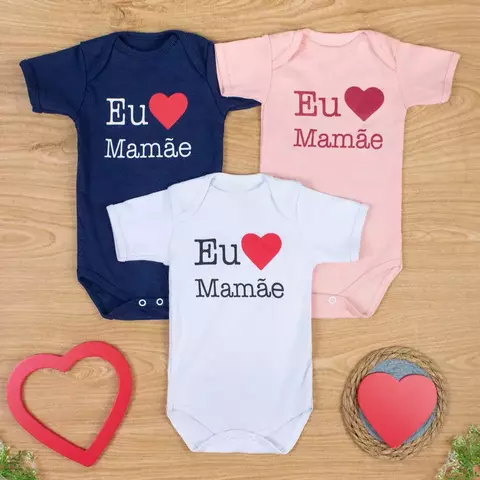 Body Manga Curta para Bebê Eu amo Mamãe