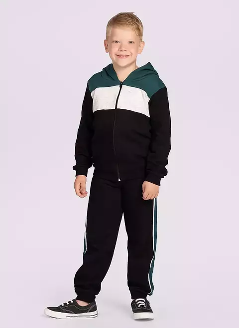 Conjunto Jaqueta Menino Com Capuz E Calça Em Moletom