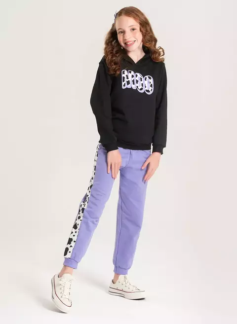 Conjunto Inverno Menina Preto Blusão Com Capuz e Calça em Moletom Moo 8