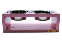 Comedouro Duplo De Madeira Com Potes Inox Para Gatos E Cachorros Rosa na internet