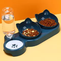 Tigelas de estimação com alimentador de água 3 em 1, design da orelha, tigela na internet