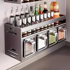 Rack de especiarias de cozinha de aço inoxidável fixado na parede multi-funcio na internet