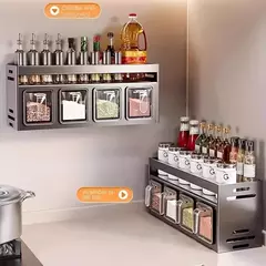Rack de especiarias de cozinha de aço inoxidável fixado na parede multi-funcio - loja online
