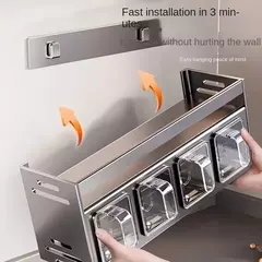 Rack de especiarias de cozinha de aço inoxidável fixado na parede multi-funcio - MaxOfert
