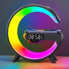 Carregador sem fio almofada suporte alto-falante rgb luz noturna carregamento rápido para iphone samsung xiaomi huawei - comprar online
