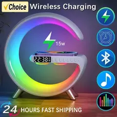 Carregador sem fio almofada suporte alto-falante rgb luz noturna carregamento rápido para iphone samsung xiaomi huawei - MaxOfert