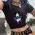 Manga feminina cropped t-shirt, top feminino, T-shirt, legal, Sanrio, Kuromi, ca - loja online