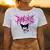 Manga feminina cropped t-shirt, top feminino, T-shirt, legal, Sanrio, Kuromi, ca na internet