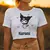 Manga feminina cropped t-shirt, top feminino, T-shirt, legal, Sanrio, Kuromi, ca - loja online