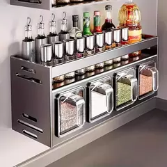 Imagem do Rack de especiarias de cozinha de aço inoxidável fixado na parede multi-funcio