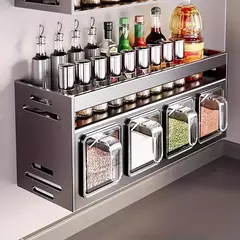 Rack de especiarias de cozinha de aço inoxidável fixado na parede multi-funcio