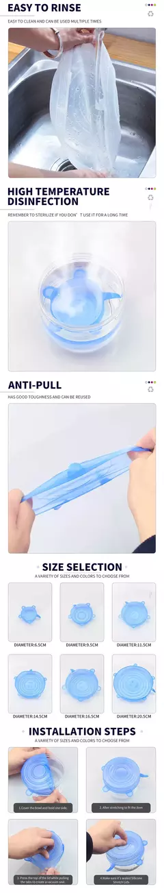 6 pçs reutilizáveis tampas de silicone tampas de silicone adaptáveis para lat - MaxOfert