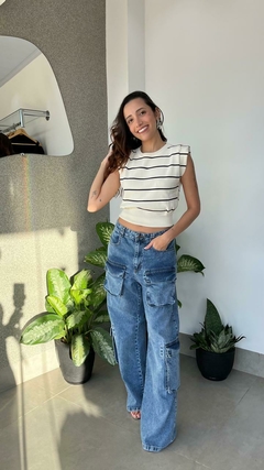 Calça Jeans Cargo Azul