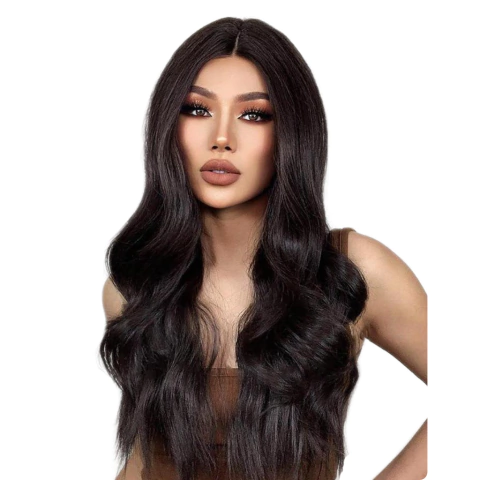 Peruca Longa Cacheada Sem Franja Castanho Escuro