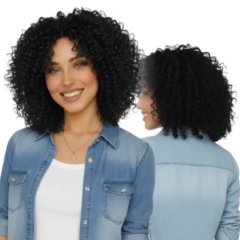 Peruca Curta Cacheada Sem Franja Preta