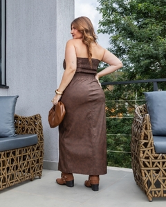 Conjunto Saia Midi e Cropped em Couro PU - Sanches Moda Plus Size