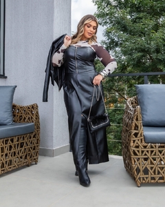 Conjunto Saia Midi e Cropped em Couro PU - comprar online