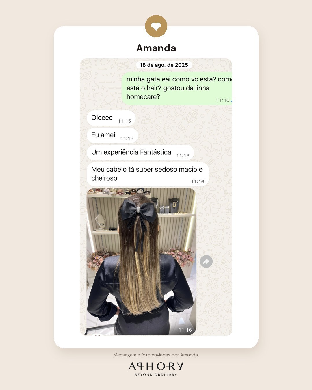 Mensagem e foto de Amanda sobre a linha Home Care