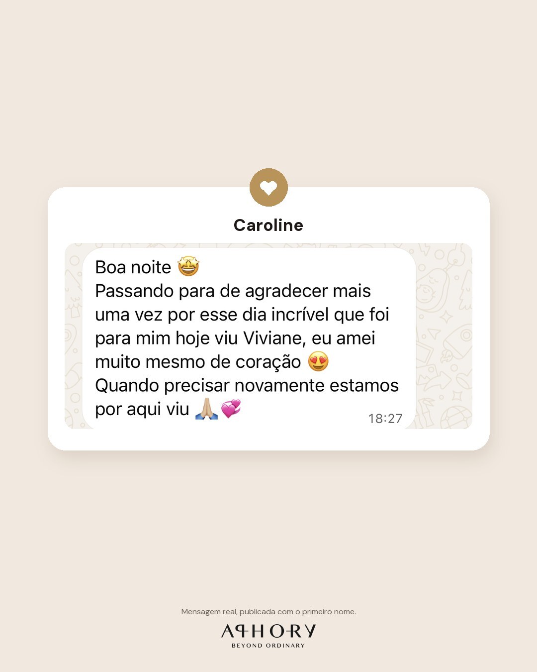 Mensagem de Caroline agradecendo