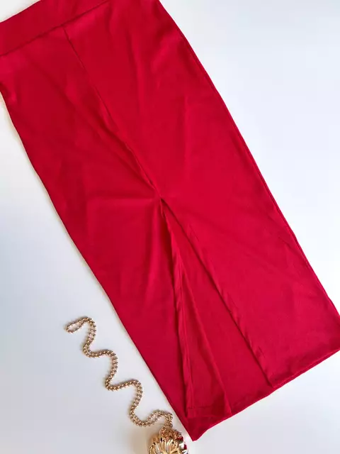 Saia Feminina Midi em Ribana com Fenda Fabiola Ref. 1346 Tamanho:Único;Cor:Vermelho