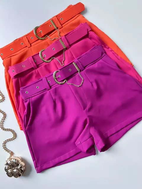 Short Feminino em Alfaiataria com Cinto Suelen Ref. 134 Tamanho:GG;Cor:Branco