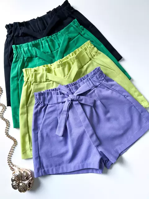 Short Feminino em Viscolinho com Amarração Ligia Ref. 134 Tamanho:GG;Cor:Verde bandeira