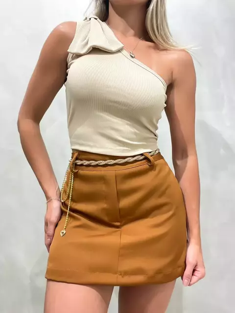 Short Saia Feminino Alfaiataria Livia Ref. 1367 Tamanho:M;Cor:Off white