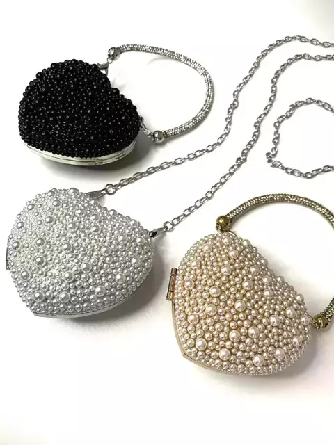 Bolsa Mini Bag Coração Perola Ref. 1331 Cor:Prata
