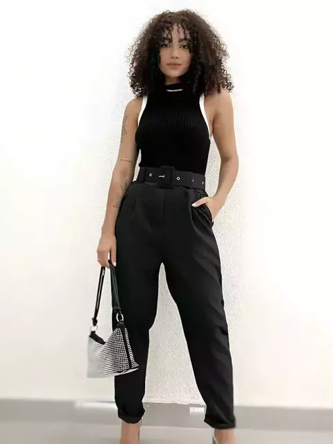 Calça Feminina Alfaiataria Linho com Cinto Rosana Ref. 1269 Tamanho:P;Cor:Verde menta