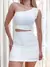 Conjunto Feminino em Alfaiataria Short Saia e Cropped Alça Única com Flor Viviane Ref. 1320 Tamanho:G;Cor:Off white