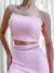 Conjunto Feminino em Anarruga Saia Midi e Cropped de Alça com Brilho Bruna Ref. 1296 Tamanho:Único;Cor:Branco - VIVER BELLA