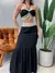 Conjunto Feminino em Viscolinho Saia Longa e Cropped Amarração Flavia Ref. 1294 Tamanho:Único;Cor:Bege