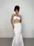 Conjunto Feminino em Viscolinho Saia Longa e Cropped Amarração Flavia Ref. 1294 Tamanho:Único;Cor:Bege - comprar online